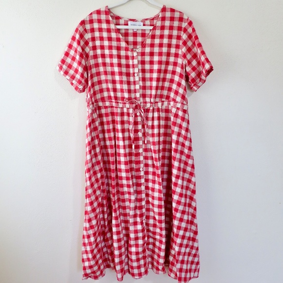 Tradlands Nell Midi Dress Red White Fig Toast Gingham Size Large L Like New - Picture 1 of 8